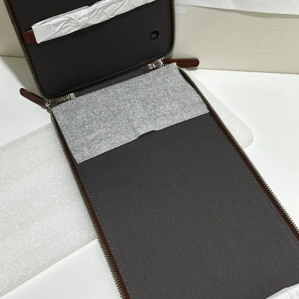 RedEnvelope Brown Leather Travel Tech Tie Organizer Zip Folio Case DAF Initials
